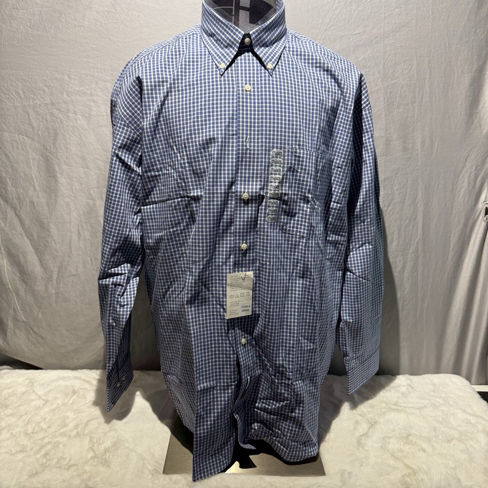 Tommy Hilfiger Shirt Men Blue White Plaid 100%‎ Cotton